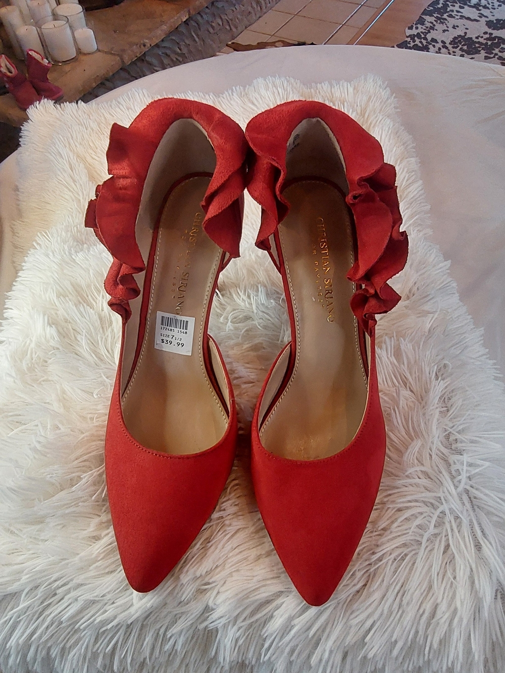 Christian Siriano Keira Red Ruffle Stiletto Heels SZ 7.5 Like New Only worn Once - Picture 2 of 9